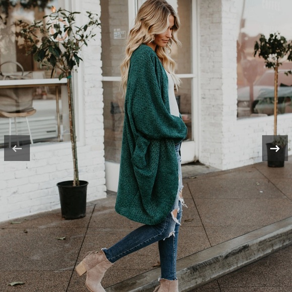 Vici Dolls Holiday Spirit Chenille Pocketed Dolman Cardigan - Pine Tree - Picture 2 of 10